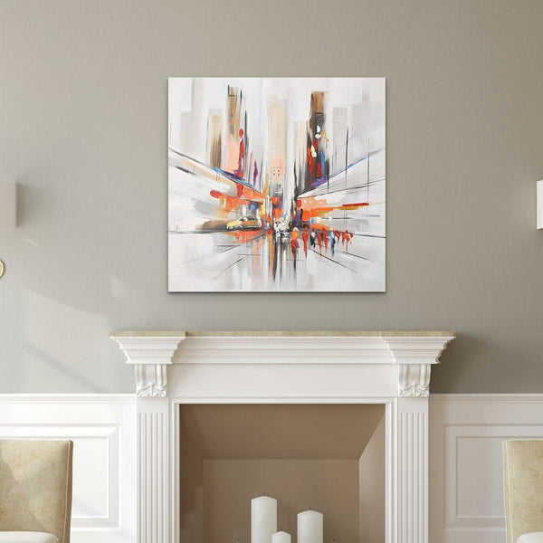 Original Abstract City Painting, Textured Orange Canvas Art Modern Framed Wall Art for Home Decor by Sona Casa