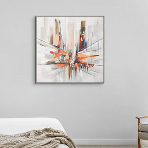 Original Abstract City Painting, Textured Orange Canvas Art Modern Framed Wall Art for Home Decor by Sona Casa