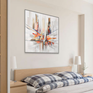 Original Abstract City Painting, Textured Orange Canvas Art Modern Framed Wall Art for Home Decor by Sona Casa