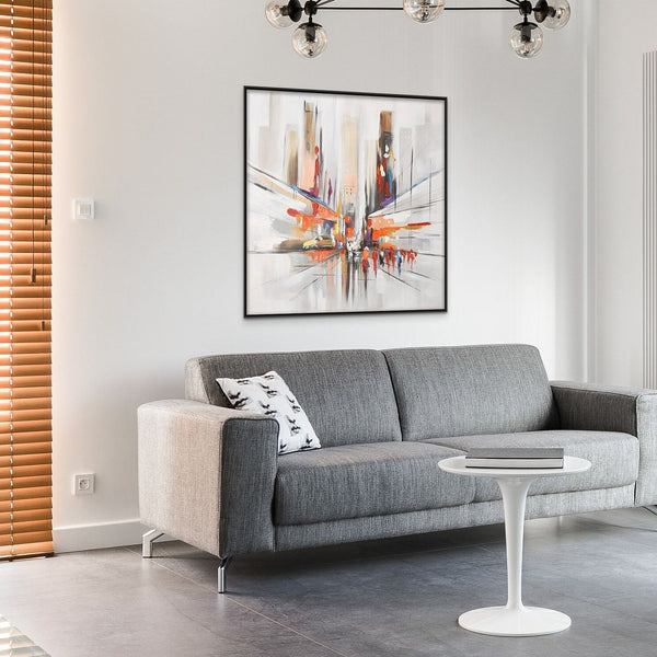 Original Abstract City Painting, Textured Orange Canvas Art Modern Framed Wall Art for Home Decor by Sona Casa