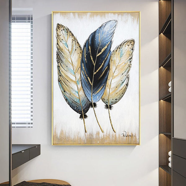 Wall Painting Feathers Hand Painted Oil Painting On Canvas Handmade Abstract Modern Vertical Wall Art Painting For Living Room | Home Decor by Sona Casa
