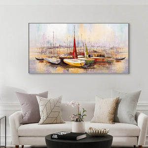 Original Art Sailboats Wall Art Extra Large Wall Art for Living Room Original Artwork Painting on Canvas Oil Painting for Home Wall Decor by Sona Casa