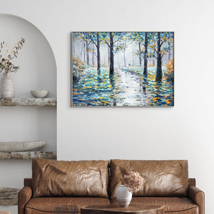 Autumn Forest Painting - Large Textured Wall Art on Canvas, Hand-Painted Fall Landscape for Bedroom Decor, Original Wall Painting by Sona Casa