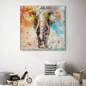 Elephant Painting Handmade - Colorful Wall Art on Canvas for Nursery, Whimsical Animal Decor Gift by Sona Casa