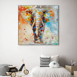 Elephant Painting Handmade - Colorful Wall Art on Canvas for Nursery, Whimsical Animal Decor Gift by Sona Casa