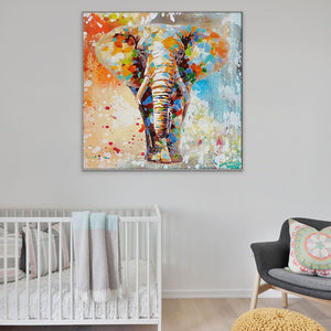 Elephant Painting Handmade - Colorful Wall Art on Canvas for Nursery, Whimsical Animal Decor Gift by Sona Casa