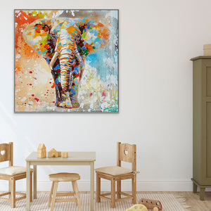 Elephant Painting Handmade - Colorful Wall Art on Canvas for Nursery, Whimsical Animal Decor Gift by Sona Casa