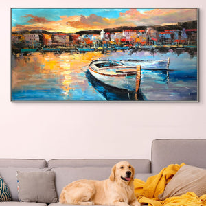 Italy Landscape Art - Colorful Portofino Harbour Scene, Handcrafted Wall Painting on Canvas, Art Lover Gift by Sona Casa