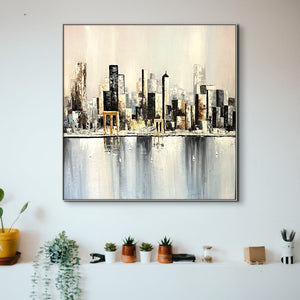 Abstract City Painting, Large Skyline Wall Art, Minimalist Urban Decor for Living Room, Artistic Housewarming Present by Sona Casa