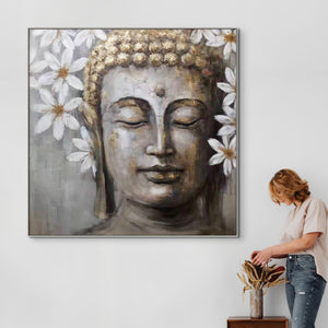 Large Buddha Wall Art, Hand-Painted Oil Canvas, Contemporary Buddhist Decor by Sona Casa