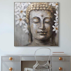 Large Buddha Wall Art, Hand-Painted Oil Canvas, Contemporary Buddhist Decor by Sona Casa