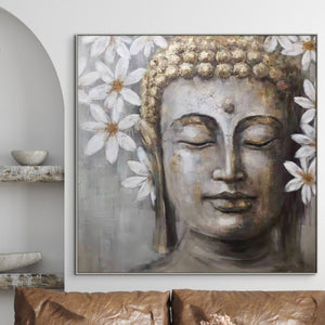 Large Buddha Wall Art, Hand-Painted Oil Canvas, Contemporary Buddhist Decor by Sona Casa