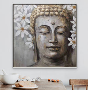 Large Buddha Wall Art, Hand-Painted Oil Canvas, Contemporary Buddhist Decor by Sona Casa