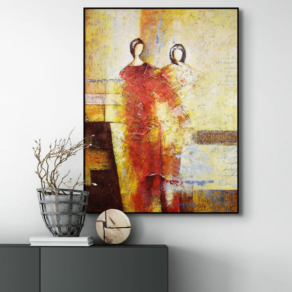 Abstract Figurative Painting - Textured Large Wall Art for Living Room, Handmade Modern Art, Unique Contemporary Gift by Sona Casa