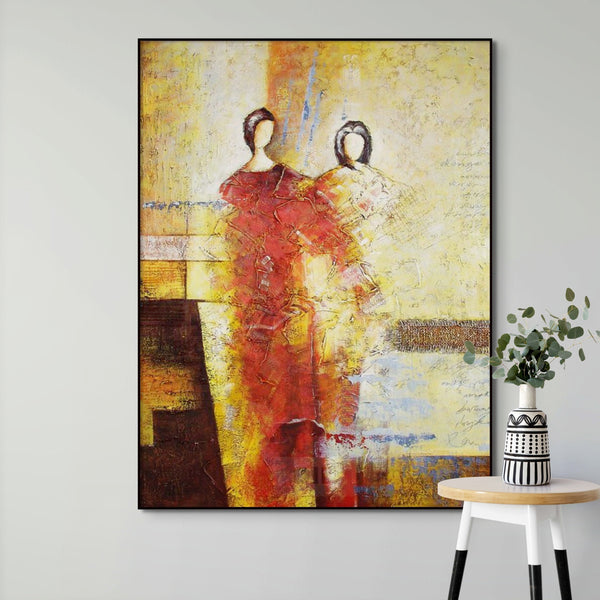 Abstract Figurative Painting - Textured Large Wall Art for Living Room, Handmade Modern Art, Unique Contemporary Gift by Sona Casa