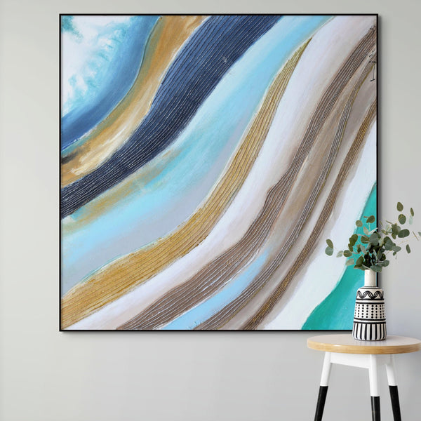 Blue Waves Painting - Original Oil on Canvas Art, Textured Coastal Wall Art for Modern Living Room Decor, Unique Housewarming Gift by Sona Casa