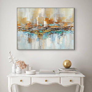 Aura - Cityscape Canvas Art - Hand-Painted Abstract City Painting for Modern Living Room Decor, Original Oil Wall Art by Sona Casa