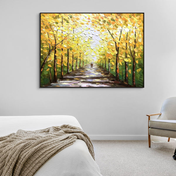 Fall Wall Art Original Oil Painting, Textured Autumn Canvas Art for Home Decor, Unique Forest Wall Decor Gift by Sona Casa
