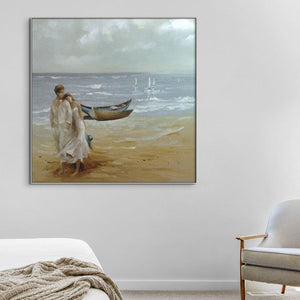 Romantic Couple on Beach, Painting on Canvas, Textured Wall Art, Original Hand Painted Oil Painting on Canvas for Living Room, Bedroom Art by Sona Casa