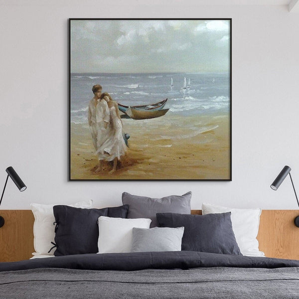 Romantic Couple on Beach, Painting on Canvas, Textured Wall Art, Original Hand Painted Oil Painting on Canvas for Living Room, Bedroom Art by Sona Casa