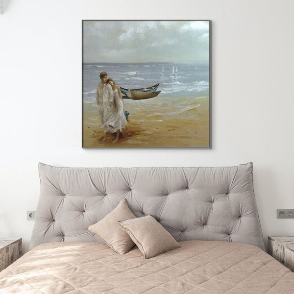 Romantic Couple on Beach, Painting on Canvas, Textured Wall Art, Original Hand Painted Oil Painting on Canvas for Living Room, Bedroom Art by Sona Casa