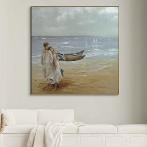 Romantic Couple on Beach, Painting on Canvas, Textured Wall Art, Original Hand Painted Oil Painting on Canvas for Living Room, Bedroom Art by Sona Casa