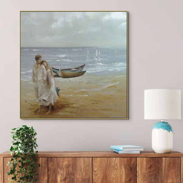 Romantic Couple on Beach, Painting on Canvas, Textured Wall Art, Original Hand Painted Oil Painting on Canvas for Living Room, Bedroom Art by Sona Casa