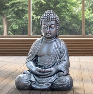 Tall Buddha Statue, Large 24" Temple Indoor Outdoor Sculpture, Living Room Garden Patio Statuary Decor by Sona Casa