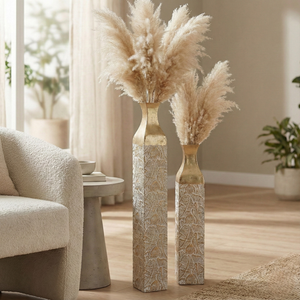 Modern Decorative Metal Tall Vase, Rustic Weathered Finish, Handmade Gold Living Room Decor, 42" and 35" Pots for Pampas Grass-Sona Casa