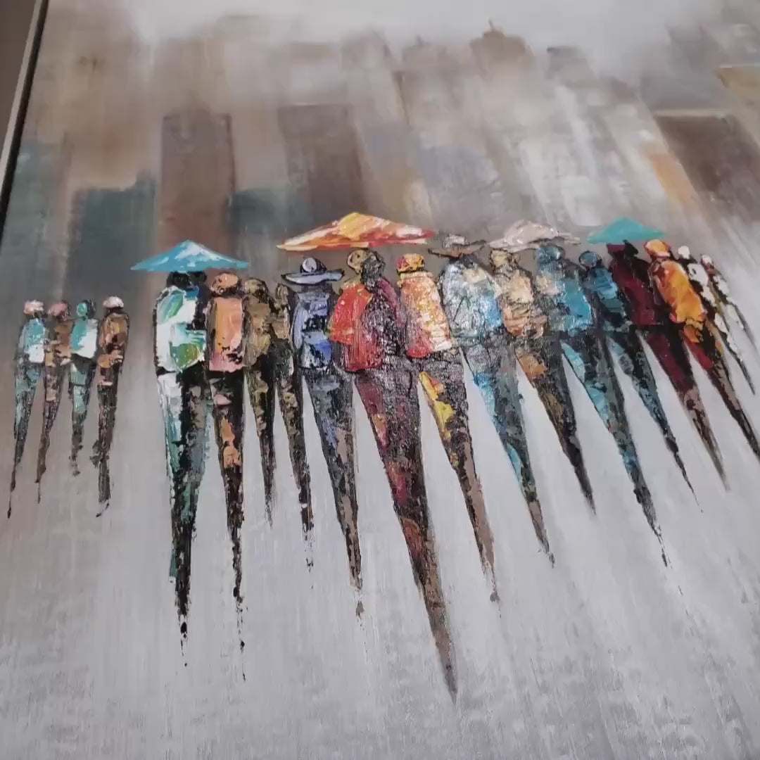 Urban Painting Extra Large Canvas - Textured Oil Art for Contemporary Living Room, Unique Housewarming Gift