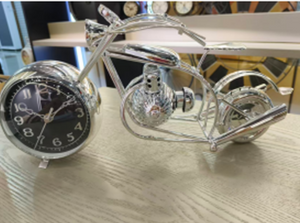 Silver table clock - bike design